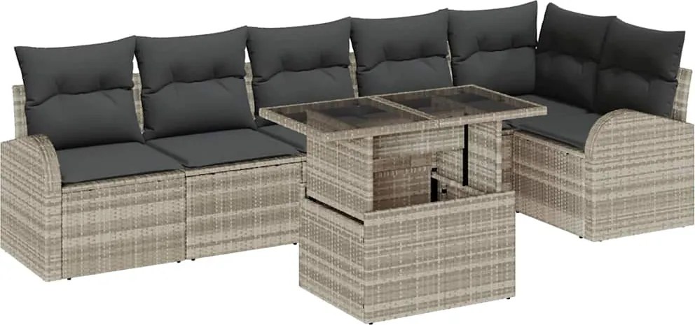 vidaXL Kerti Kanapé Szett tárolóval 7 pcs Világosszürke polirattan