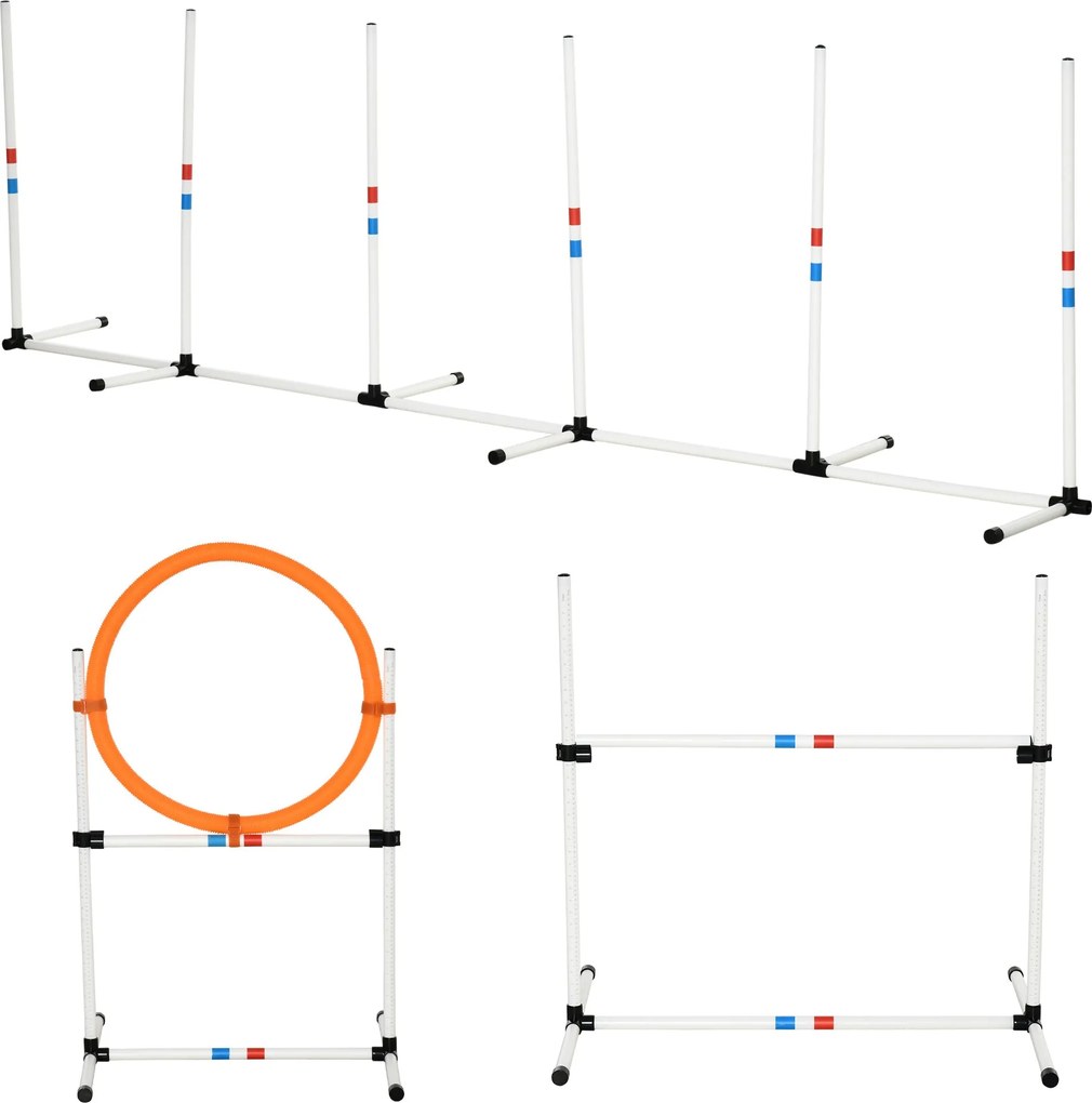 PawHut 3 darabos kutya agilitási készlet - Képzés háziállatok számára - Könnyen hordozható táskával, műanyag, Fehér+Sárga | Aosom