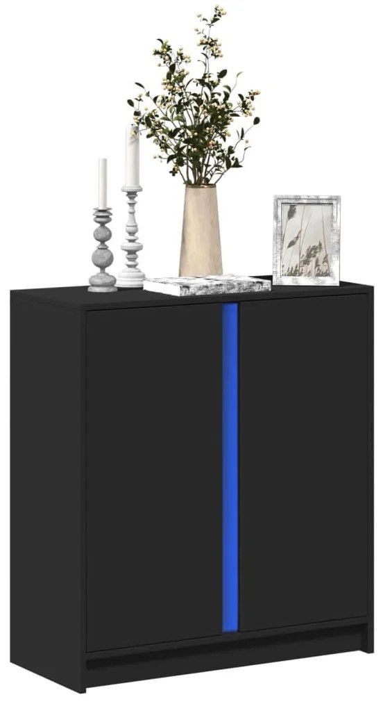 fekete szerelt fa tálalószekrény LED-del 77 x 34 x 85 cm