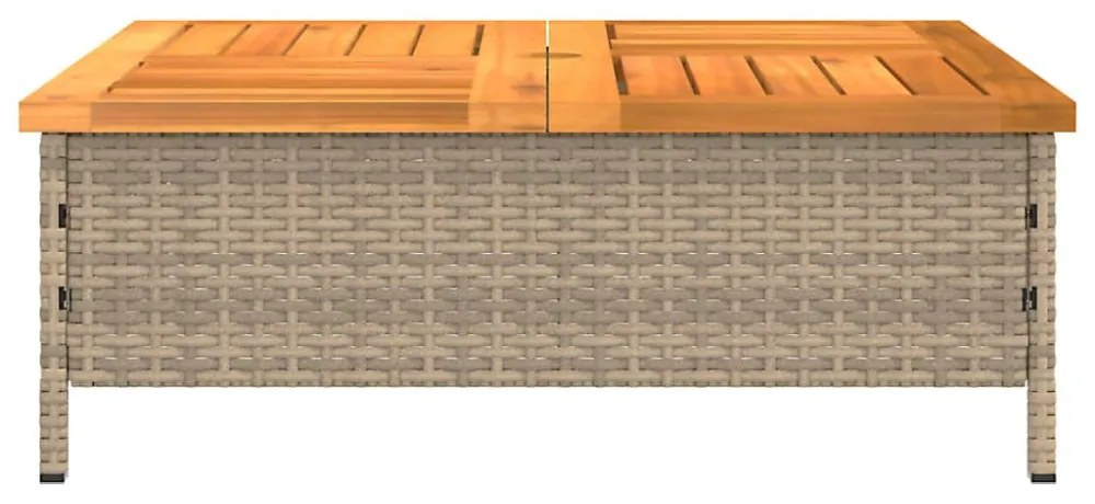 bézs polyrattan és akácfa kerti asztal 70 x 70 x 25 cm