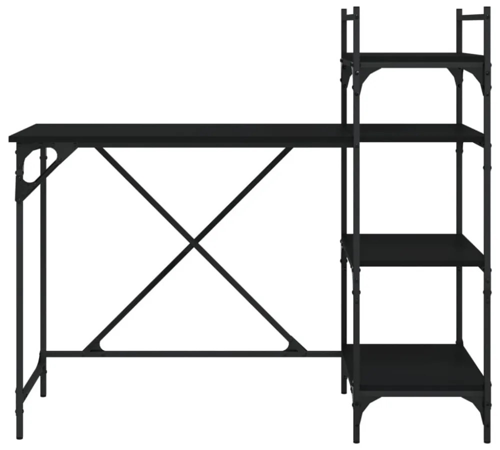 fekete számítógépasztal polcokkal 120x47x109 cm