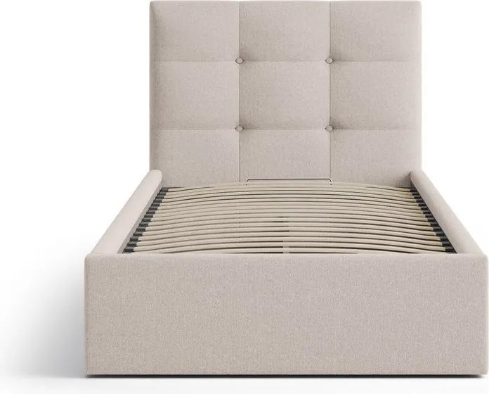 Világosbarna kárpitozott ágyneműtartós egyszemélyes ágy ágyráccsal 90x200 cm Phaedra – Micadoni