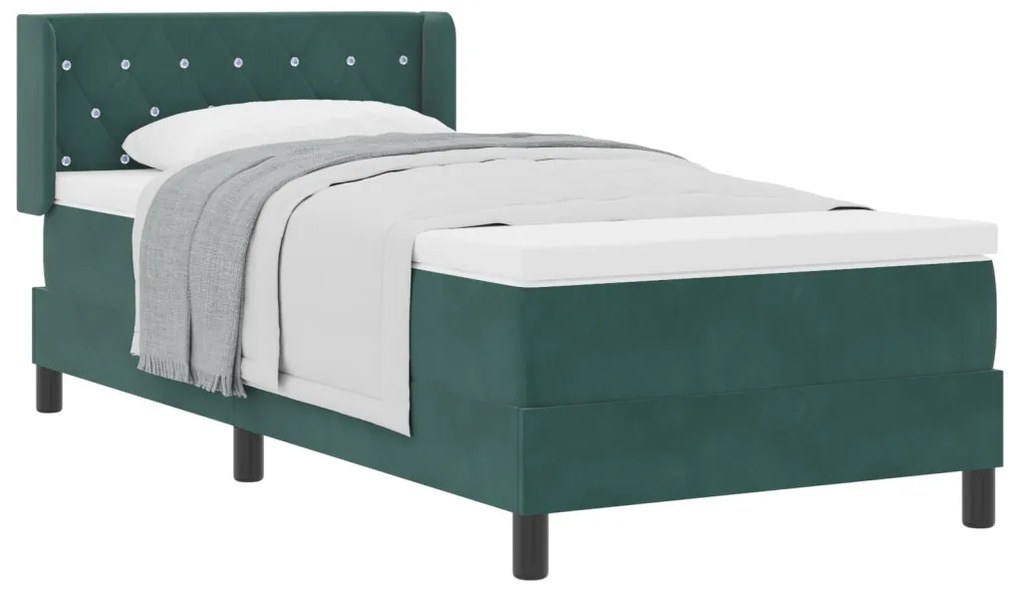 vidaXL Boxrugós ágy matracmal Sötétzöld 190 x 90 cm Poliészter