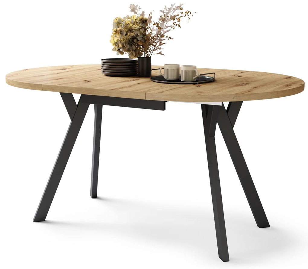 Mazzoni ALMO Artisan tölgy/fekete lábak - BŐVÍTHETŐ KEREK ASZTAL Y ALAKÚ LÁBAKKAL LOFT/IPARI STÍLUSÚ NAPPALIBA/ÉTKEZŐBE