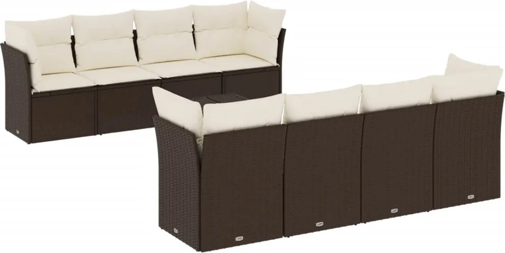 vidaXL 9 részes barna polyrattan kerti ülőgarnitúra párnákkal