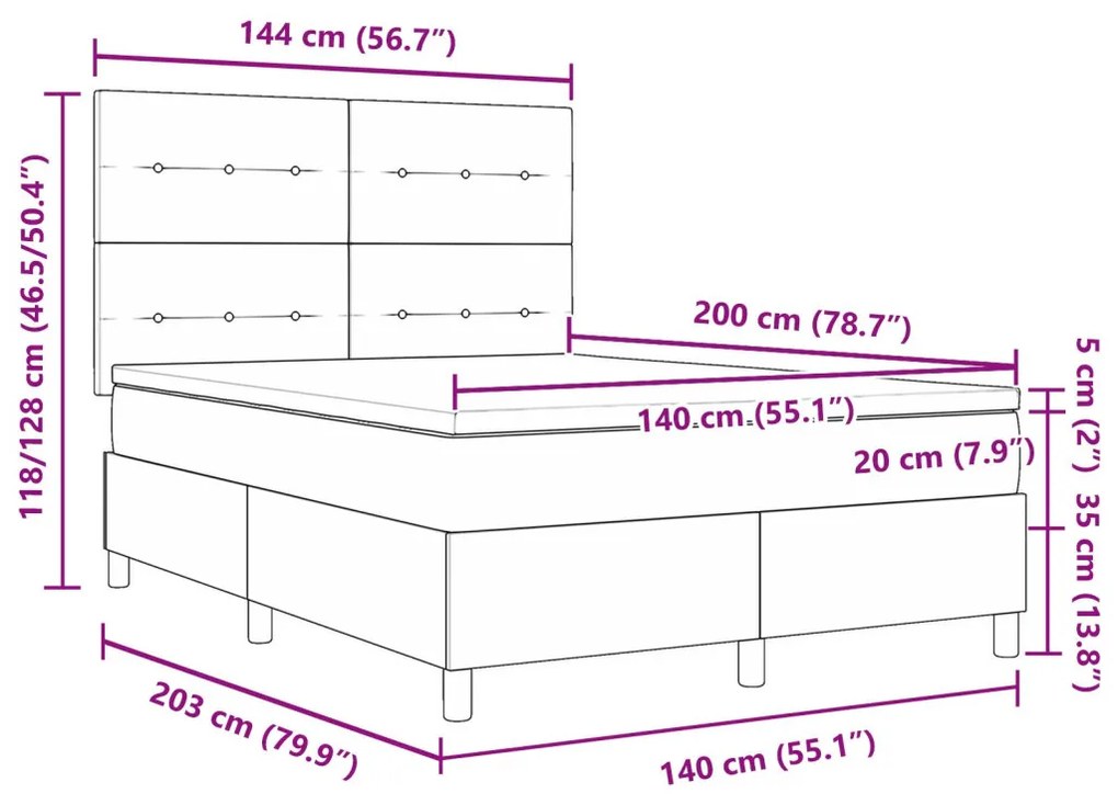 vidaXL Boxspring Ágy Matrac nélkül Világosszürke 140x200 cm Bársonyos