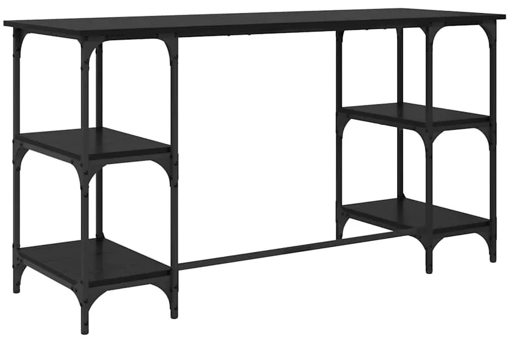 vidaXL Asztal polcokkal Fekete tölgy 140 x 50 x 75 cm Faanyag