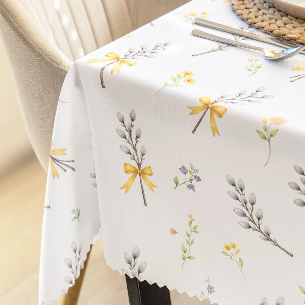 Goldea tavaszi szögletes teflonos asztalterítő - barka mintás 80 x 80 cm