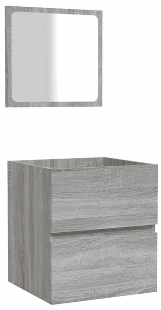 szürke sonoma színű szerelt fa fürdőszobaszekrény tükörrel