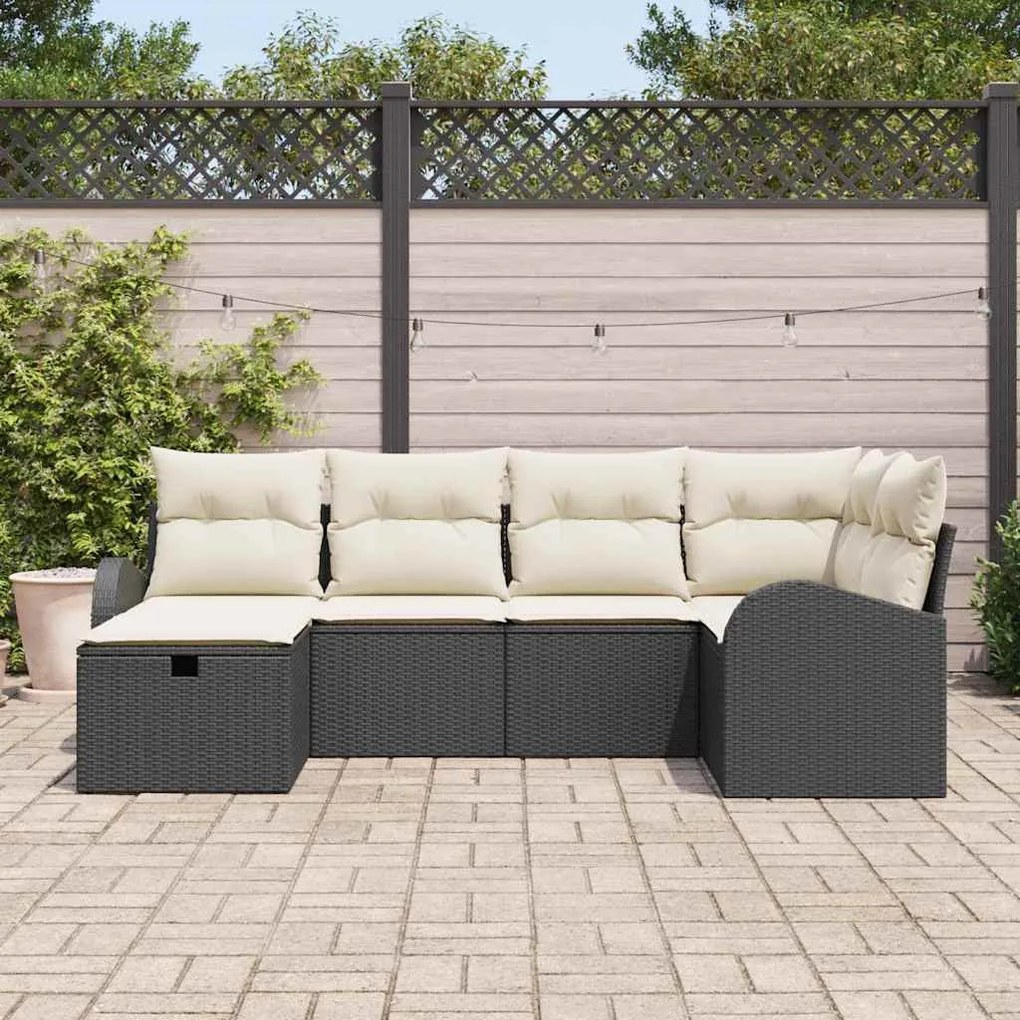 Kerti Kanapé Szett 6 pcs Fekete és krémszínű 234 x 124 x 85 cm