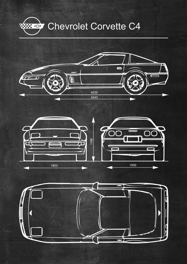 Poszter Chevrolet Corvette C4 Retro Patent Séma