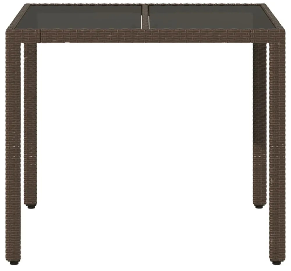 barna polyrattan üveglapos kerti asztal 90 x 90 x 75 cm