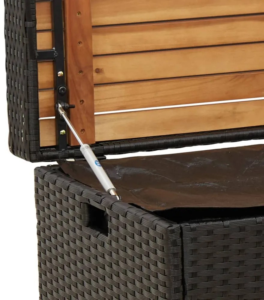 fekete polyrattan és akácfa tárolópad 100 x 50 x 52 cm