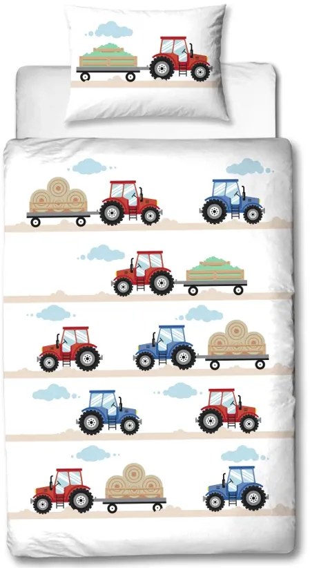 Gyerek flanel ágynemű TRAKTOR fehér Ágyneműhuzat mérete: 80 x 80 cm | 135 x 200 cm
