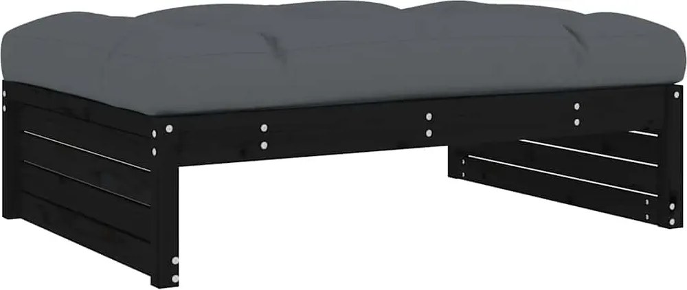 vidaXL fekete tömör fenyőfa kerti lábzsámoly párnával 120x80 cm