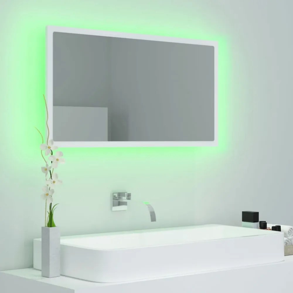 fehér akril LED-es fürdőszobai tükör 80 x 8,5 x 37 cm