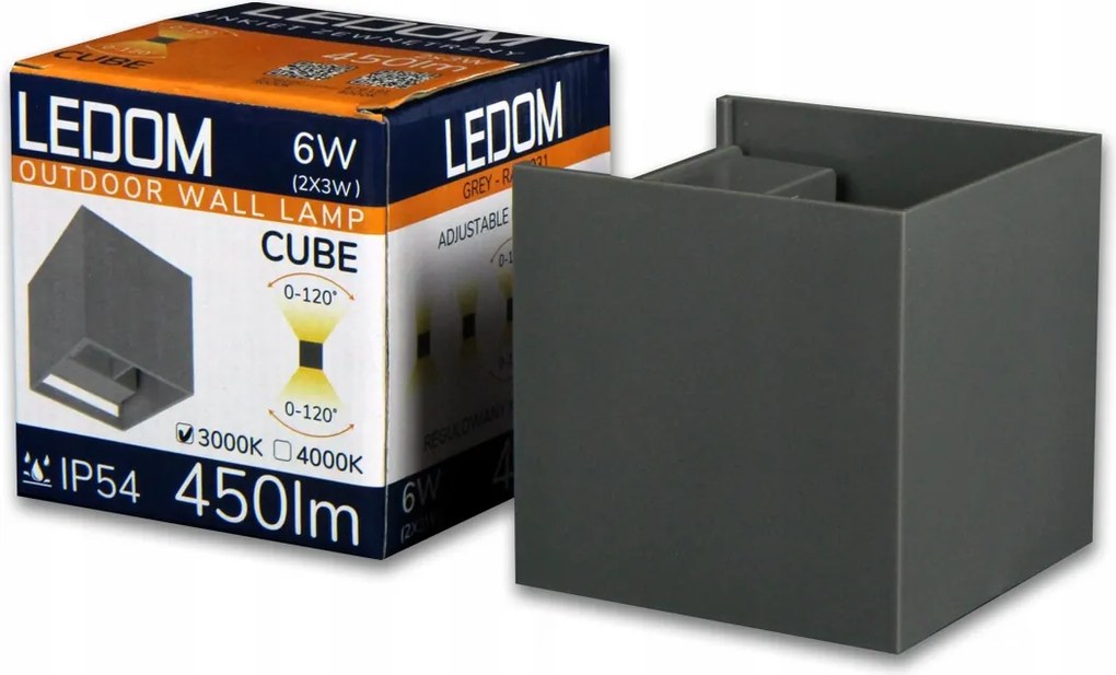 Kültéri fali lámpa Kétoldalas Led 6W Meleg szín 3000K Állítható szög IP54