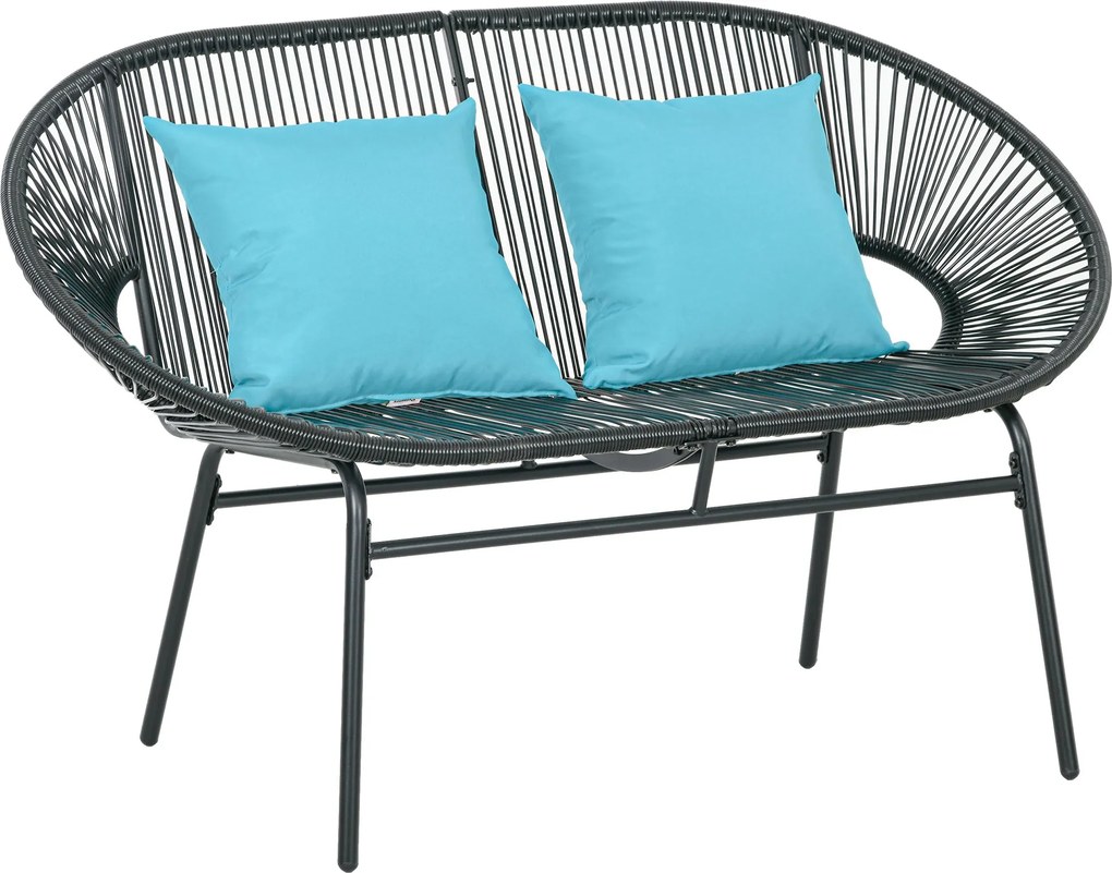 Outsunny 2 személyes kertibölcső acélból és műgyanta zsinórból 2 párnával - méretek: 132L x 72Sz x 83Ma cm - fekete | Aosom