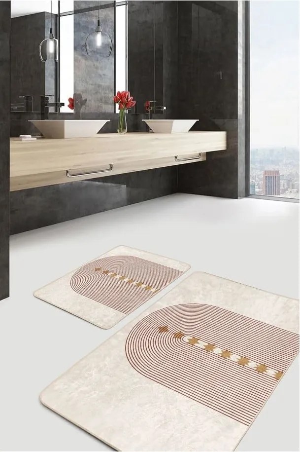 Bézs bársony fürdőszobai kilépő szett 2 db-os 60x100 cm – Mila Home