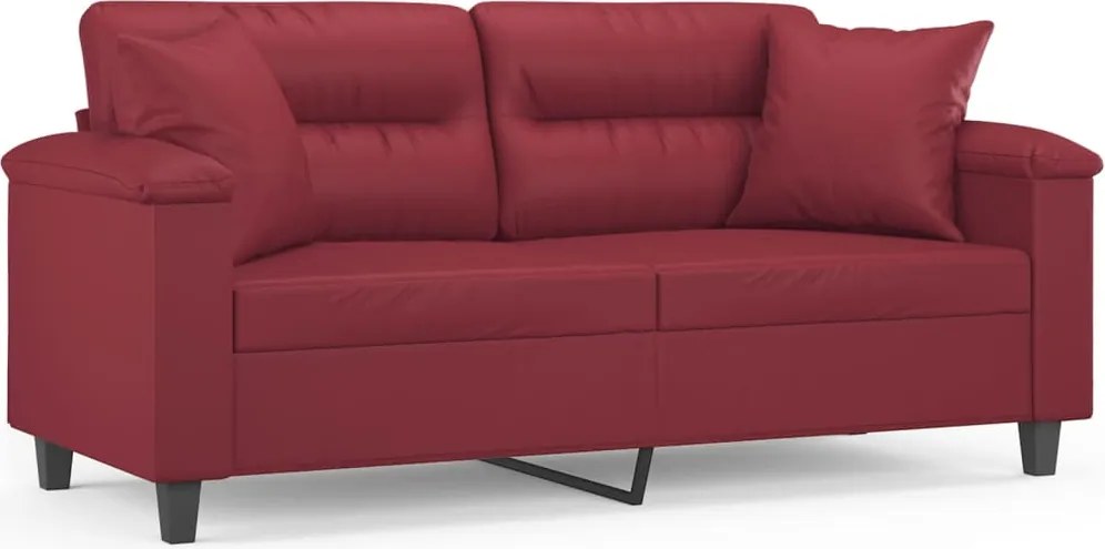 vidaXL 2 személyes bordó műbőr kanapé díszpárnákkal 140 cm