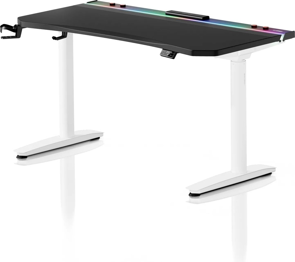 Elektromos RGB gamingasztal tartókkal, fekete-fehér, 140 cm: Diablo X-Forge 1400
