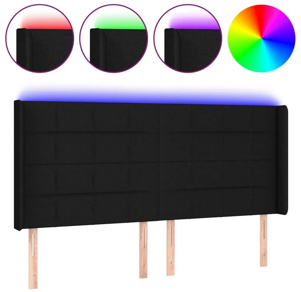 fekete szövet LED-es fejtámla 203x16x118/128 cm