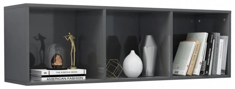 magasfényű szürke szerelt fa könyv-/TV-szekrény 36x30x114 cm