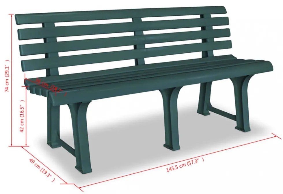 zöld műanyag kerti pad 145,5 cm