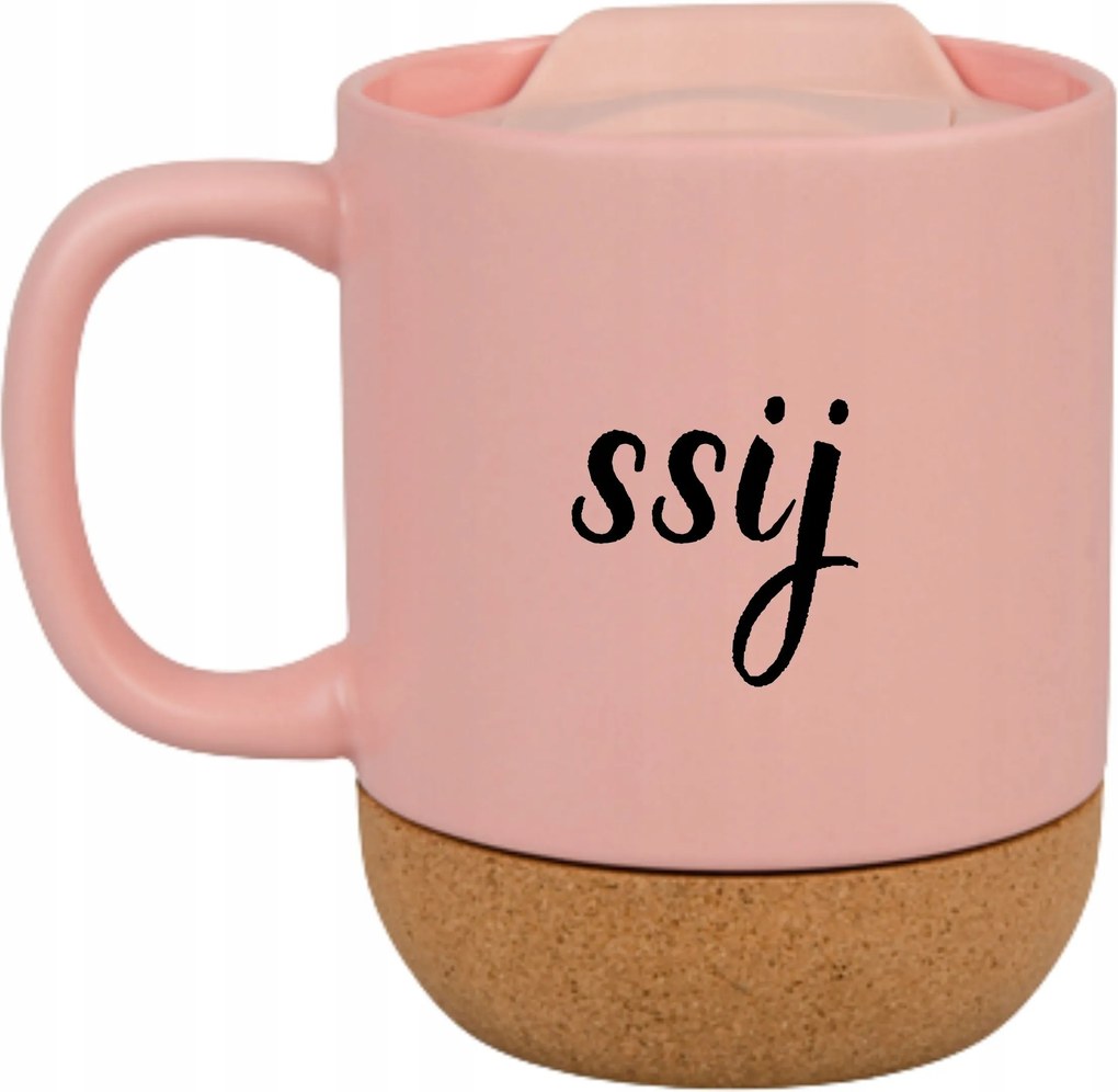 Rózsaszín Bögre Fedéllel És Parafa Aljjal Ajándék Szívó