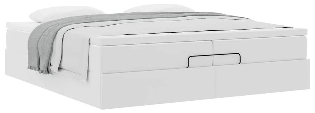 Ottomán ágykeret matraccal Fehér 200x200cm műbőrrel