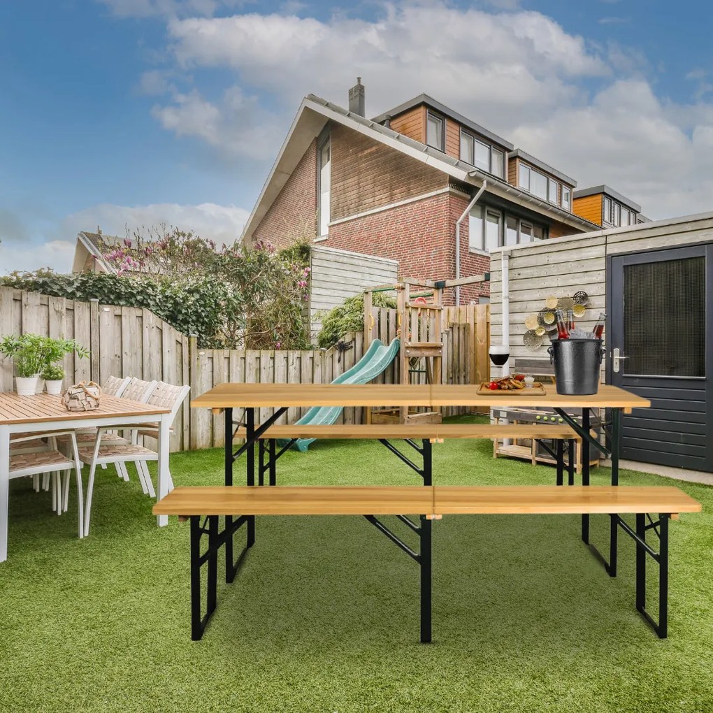 MAXI összecsukható sörpad készlet, 220cm, természetes barna Jurhan