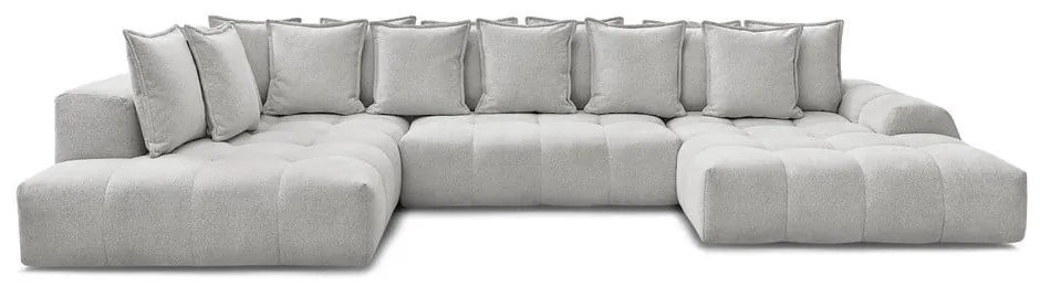 Világosszürke zsenília kinyitható-tárolóhelyes sarokkanapé (bal oldali-U alakú) Everest – Bobochic Paris