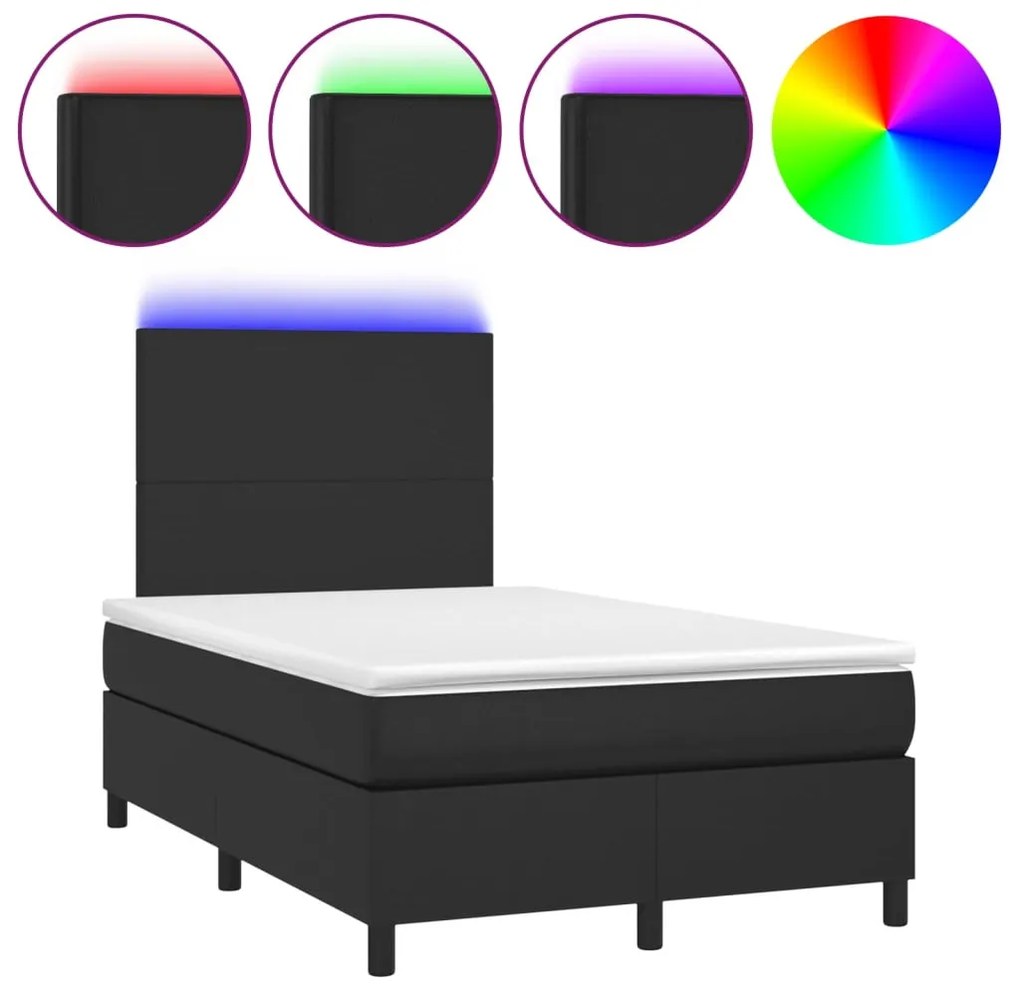 fekete műbőr rugós és LED-es ágy matraccal 120x190 cm