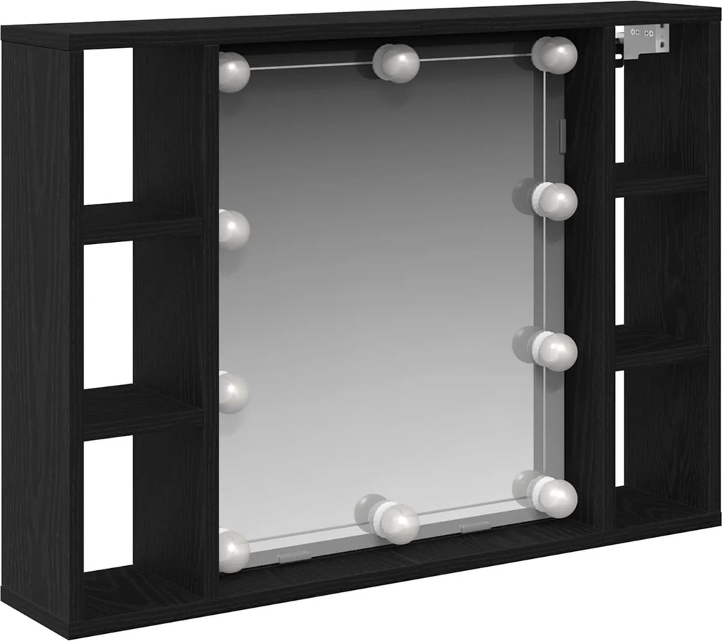 vidaXL Tükörszekrény polcokkal Fekete tölgy 76 x 15 x 55 cm Faanyag