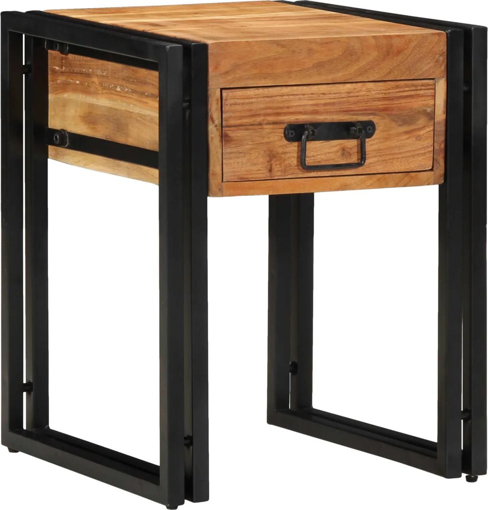 vidaXL Végasztal fiókkal Barna és fekete 40 x 40 x 50 cm Tömör Akácfa