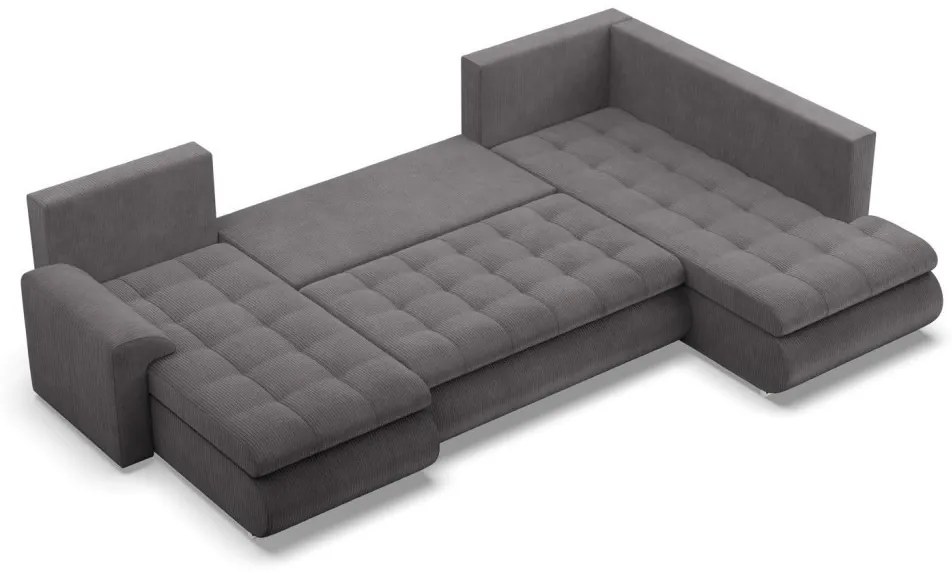 Tokio U sarokkanapé, 3 ágyneműtartóval, kordbársony, jobboldali, szürke