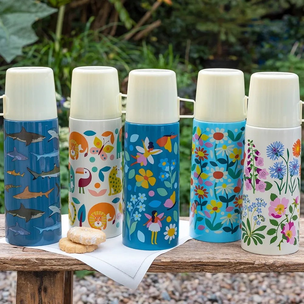 Kék-krémszínű gyerek termosz 350 ml Butterfly Garden – Rex London