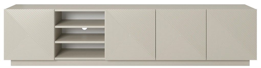 Asha RTV szekrény 200 cm - kasmír, bordázott előlap és nyitott polc