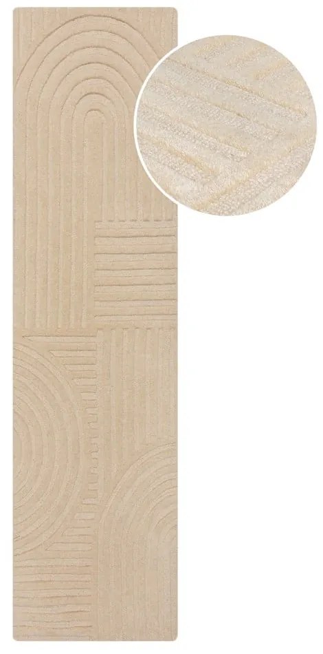 Bézs gyapjú futószőnyeg 60x230 cm Zen Garden - Flair Rugs