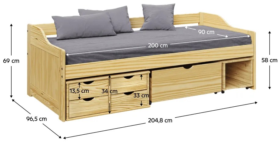 Egyszemélyes ágy 90 cm Marais (természetes). 1065166