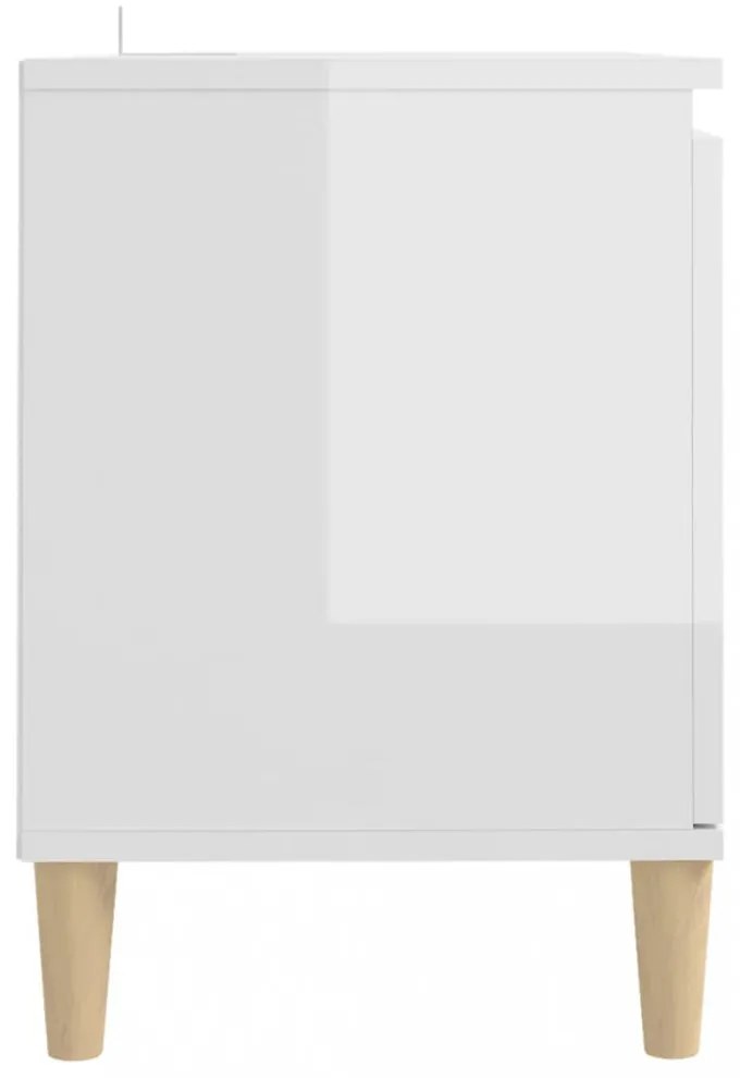 magasfényű fehér TV-szekrény tömör falábakkal 103,5x35x50 cm