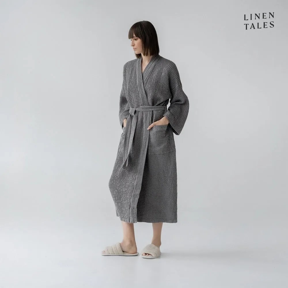 Sötétszürke fürdőköpeny S/M Honeycomb – Linen Tales