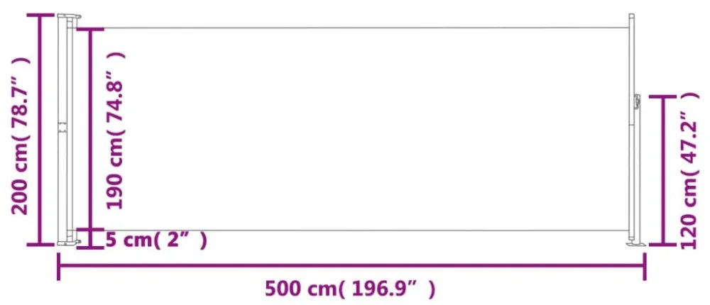fekete behúzható oldalsó terasznapellenző 200 x 500 cm