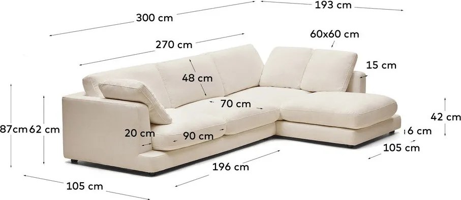 Bézs zsenília sarokkanapé (jobb oldali-heverő résszel) Gala – Kave Home