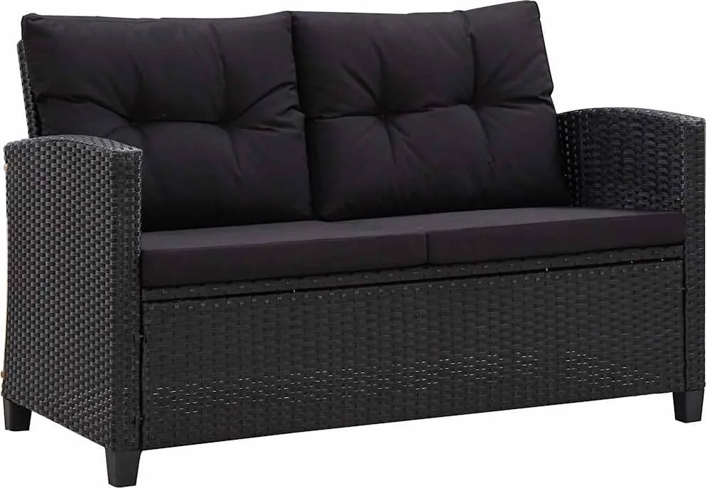 vidaXL fekete polyrattan kétszemélyes kerti kanapé párnákkal 124 cm