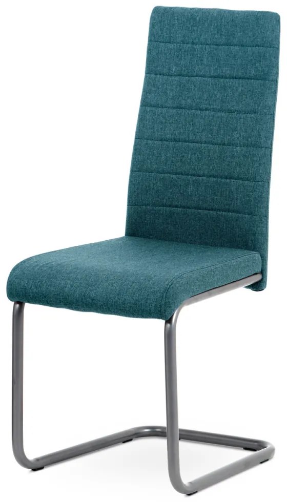 Scaun tip sanie de culoare albastră cu tapițerie din țesătură și picioare din metal antracit. DCL-400