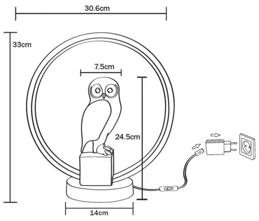 Zuma Line EX04F332U-1 - LED Asztali lámpa SOWA LED/4W/5V fekete/fehér