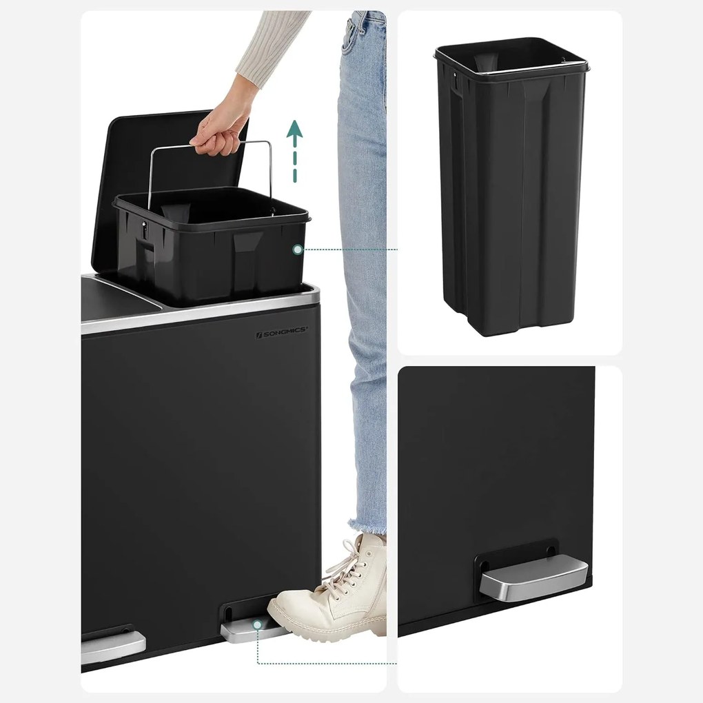 Dupla szemetes, 2 x 24 literes, 2 rekesszel, fekete