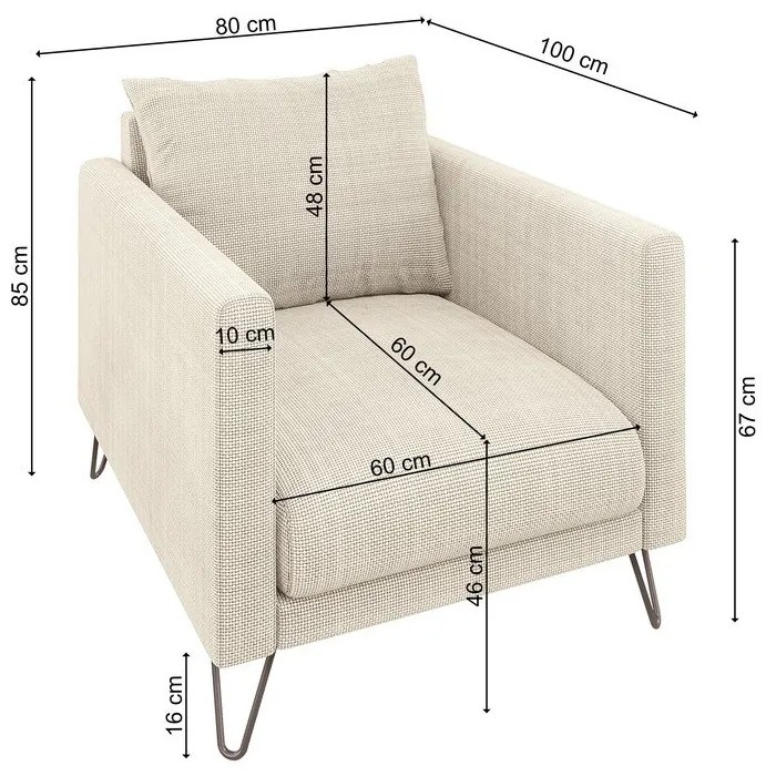 Krémszínű zsenília fotel Freya – Ropez