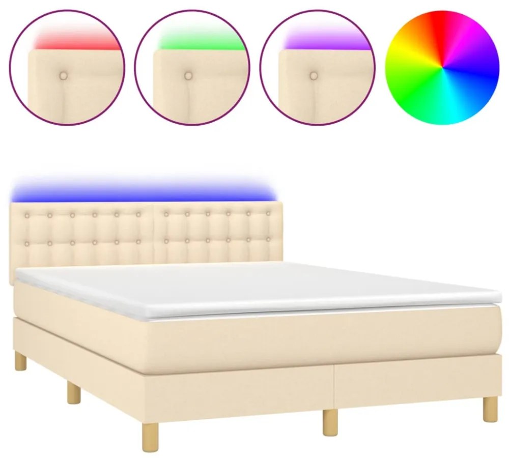 krémszínű szövet rugós és LED-es ágy matraccal 140x190cm